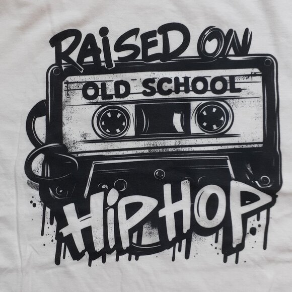 New Women's XL Raised on Old Schook Hip-Hop White T-Shirt - Picture 2 of 4
